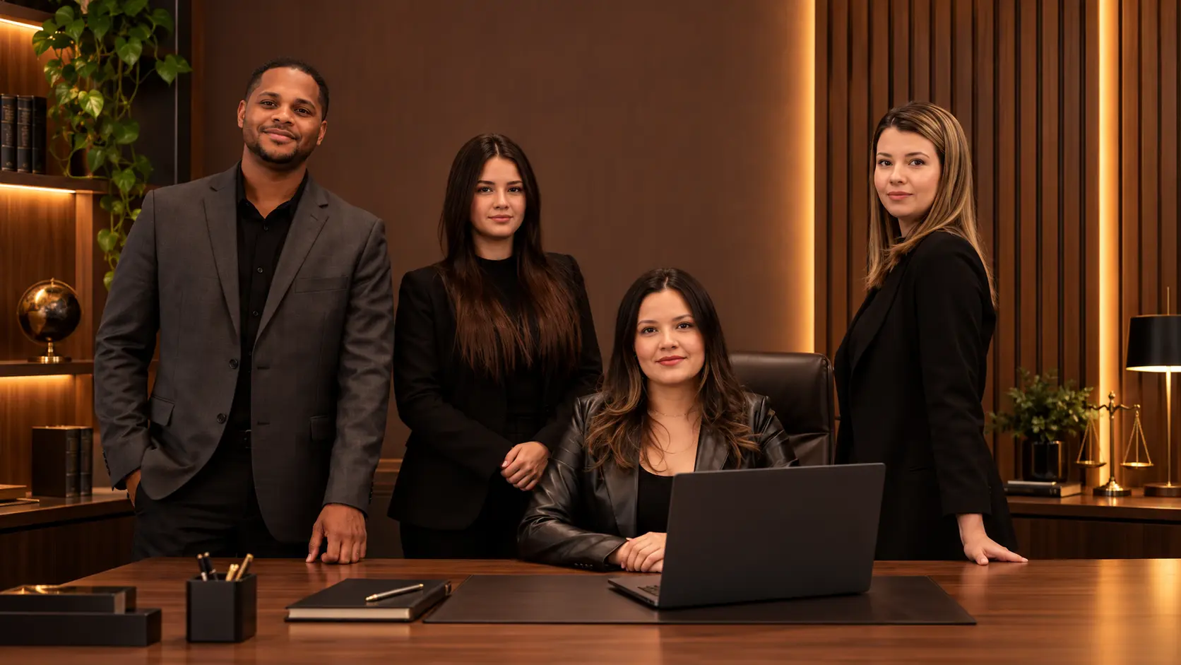 Fotografia de quatro integrantes da equipe do escritório Carina Pessôa